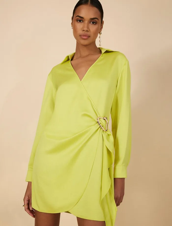 Women Dresses BCBG Connie Faux Wrap Mini Dress Yellow Plum
