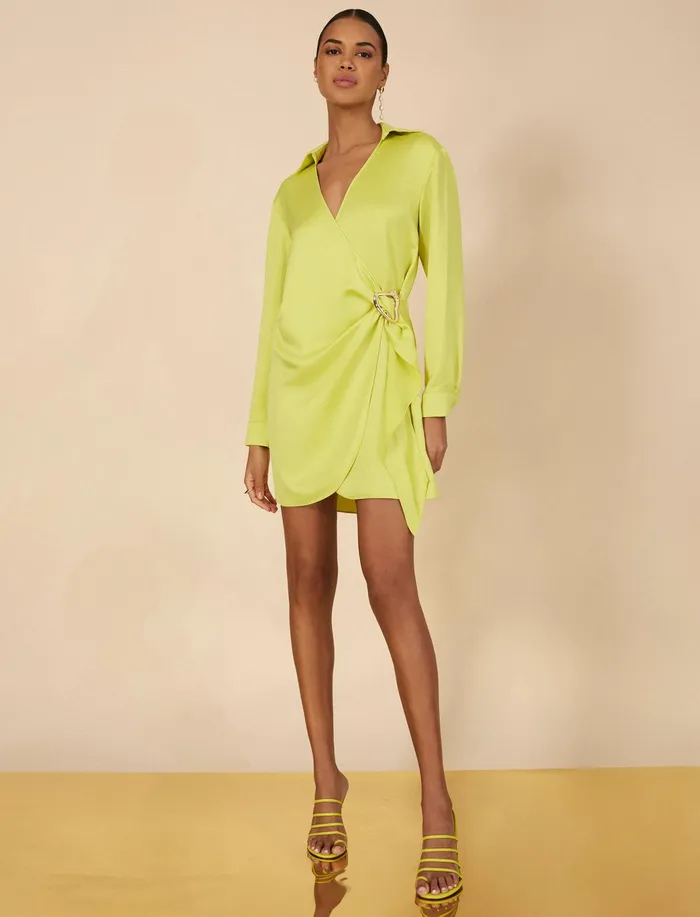 Women Dresses BCBG Connie Faux Wrap Mini Dress Yellow Plum