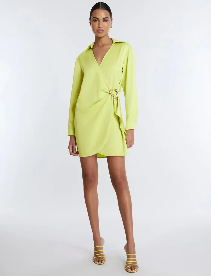 Women Dresses BCBG Connie Faux Wrap Mini Dress Yellow Plum