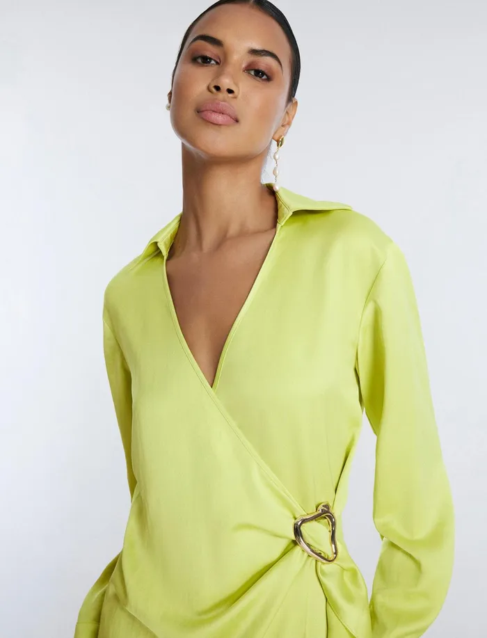 Women Dresses BCBG Connie Faux Wrap Mini Dress Yellow Plum