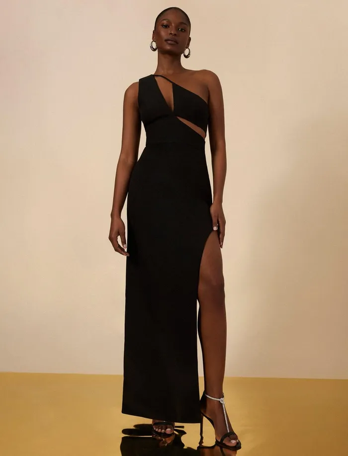 Women Dresses BCBG Kai One Shoulder Cutout Gown Black