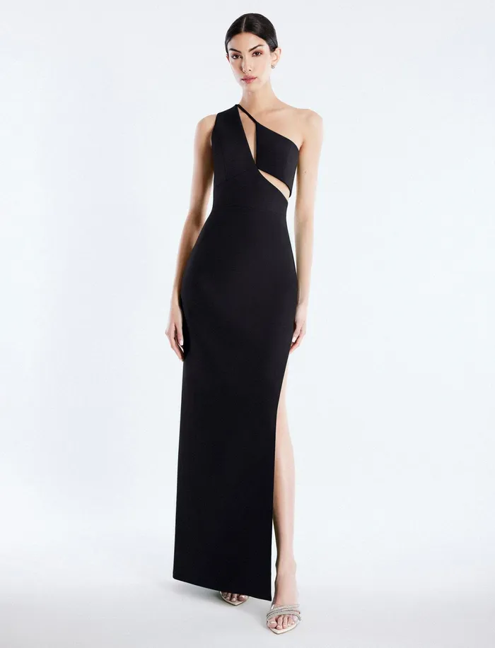 Women Dresses BCBG Kai One Shoulder Cutout Gown Black