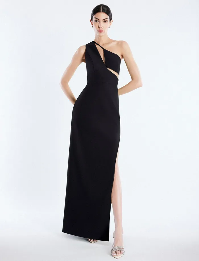 Women Dresses BCBG Kai One Shoulder Cutout Gown Black