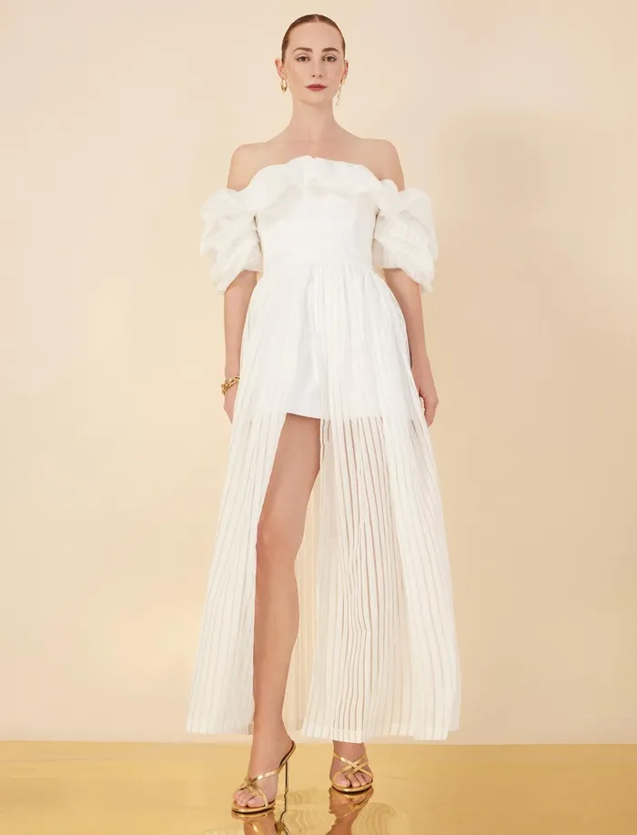 Women Dresses BCBG Maisie Off Shoulder Gown Gardenia