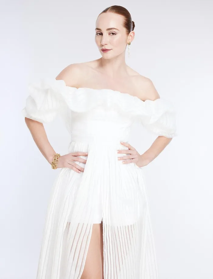 Women Dresses BCBG Maisie Off Shoulder Gown Gardenia