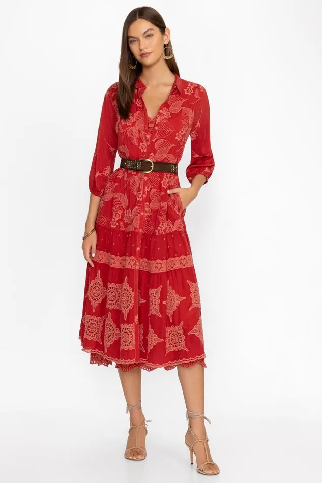 Women Dresses Johnny Was CORNELIA DRESS Equestrian Red