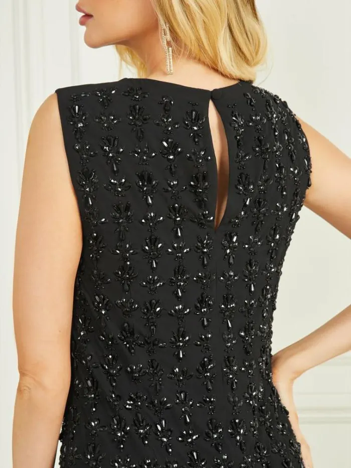 Women Dresses Marciano Jeanie Beaded Dress Jet Black Multi Women Dresses Marciano Jeanie Beaded Dress Jet Black Multi