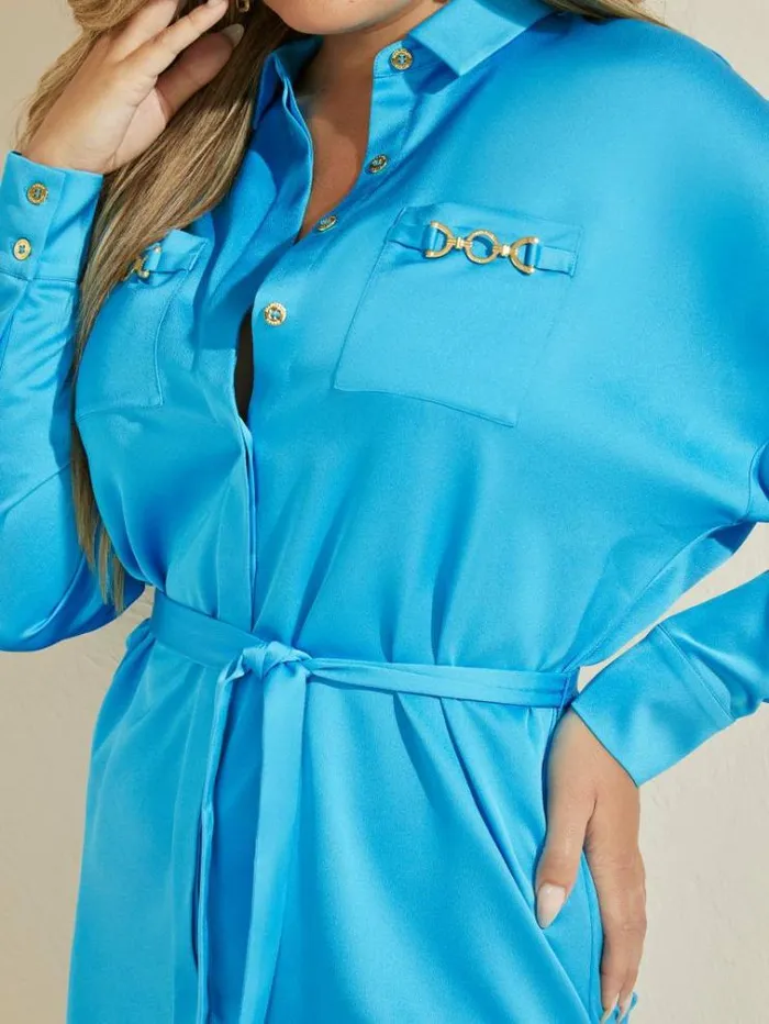 Women Dresses Marciano Jessamine Shirtdress Cerulean Blue Women Dresses Marciano Jessamine Shirtdress Cerulean Blue