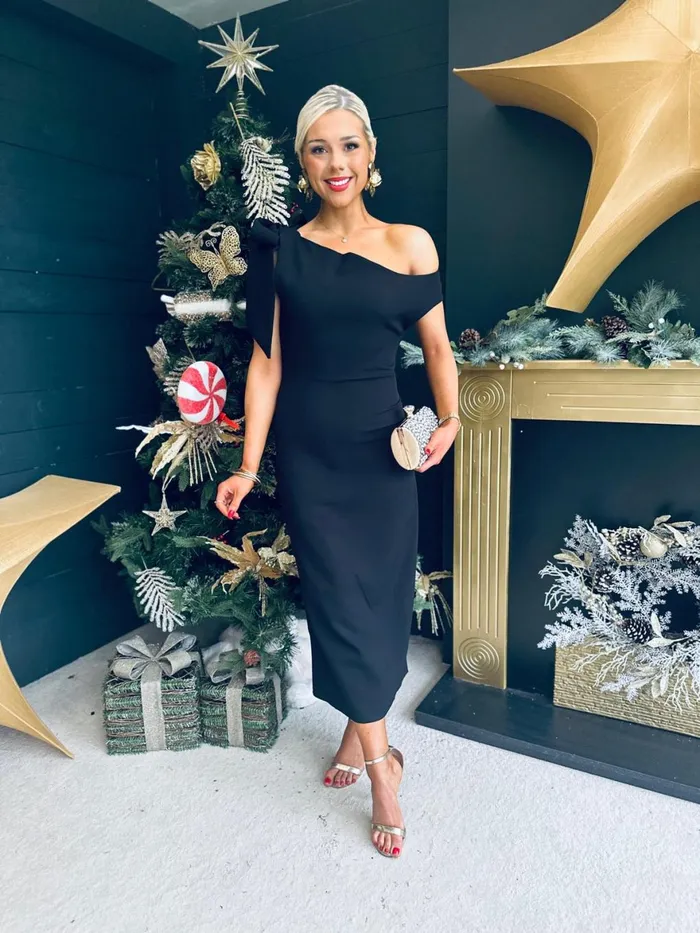 Women Evening Dress Canella Lane Belle One Shoulder Midi Dress Black