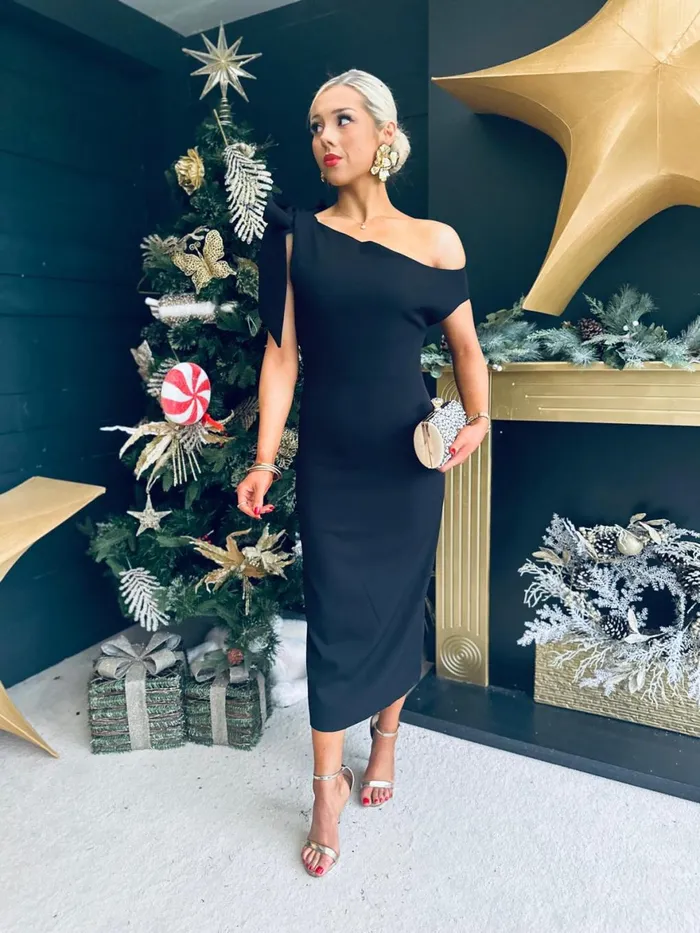 Women Evening Dress Canella Lane Belle One Shoulder Midi Dress Black