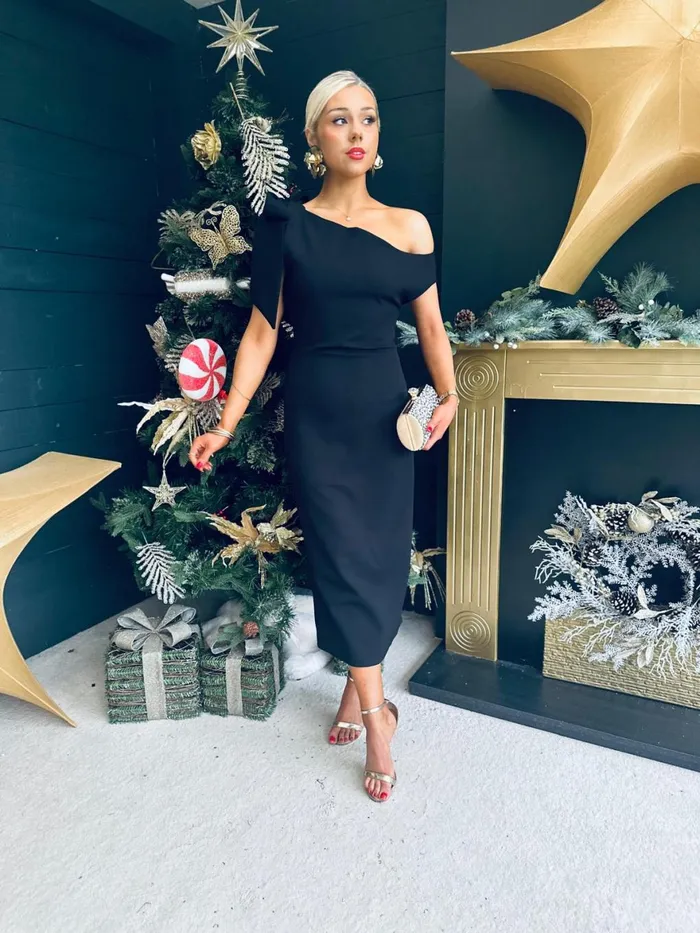 Women Evening Dress Canella Lane Belle One Shoulder Midi Dress Black