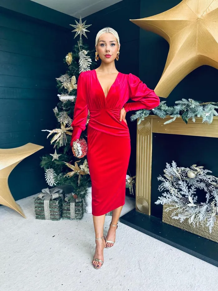 Women Evening Dress Canella Lane Caragh Detailed Velvet Occasion Dress Red