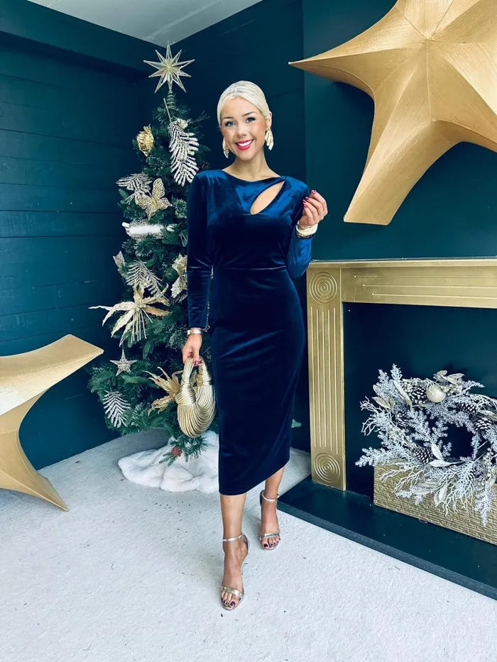Women Evening Dress Canella Lane Carmel Velvet Occasion Dress Navy