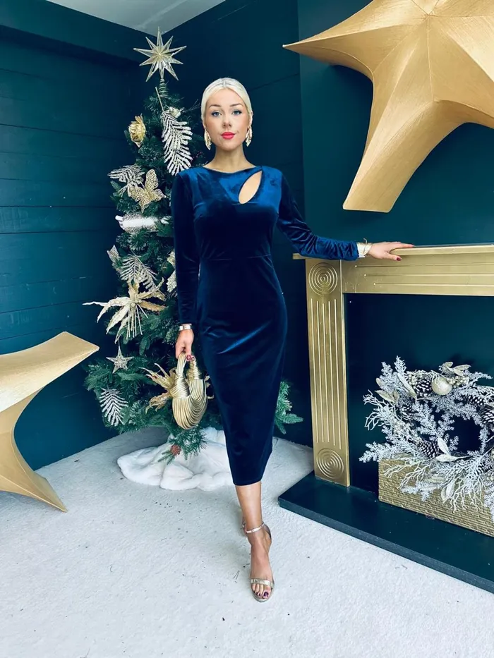 Women Evening Dress Canella Lane Carmel Velvet Occasion Dress Navy