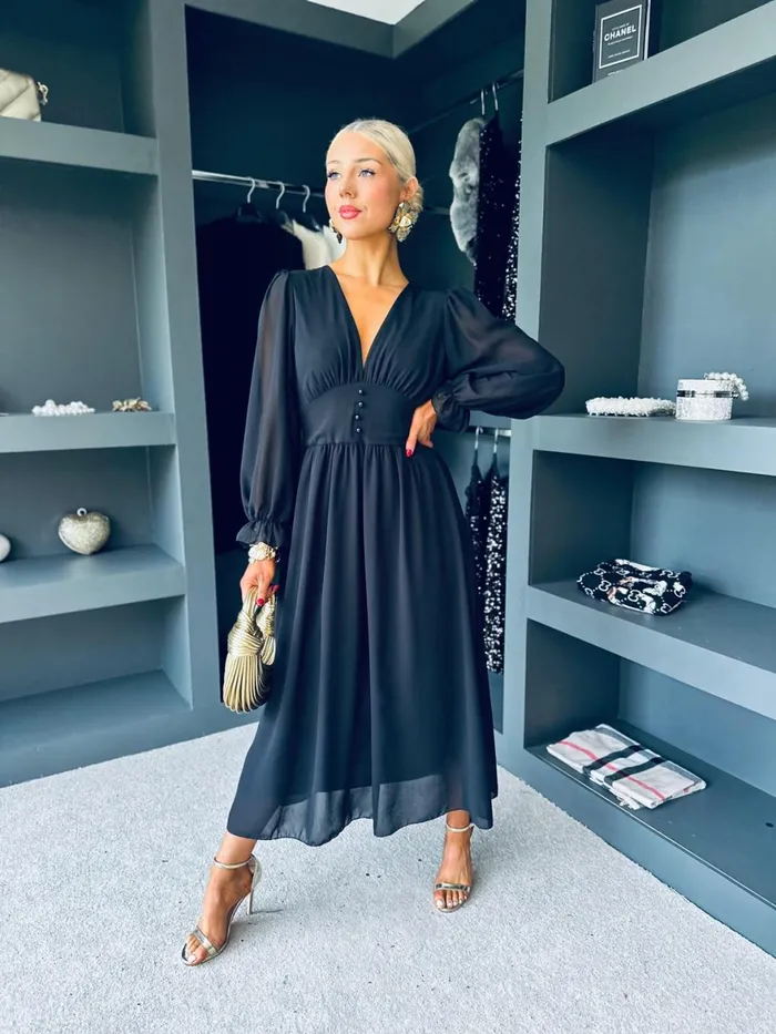 Women Evening Dress Canella Lane Cliona Banded Midi Dress Black