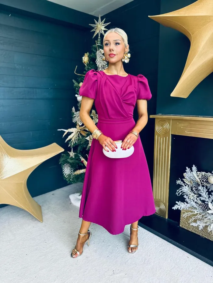 Women Evening Dress Canella Lane Diana Detailed Occasion Dress Berry