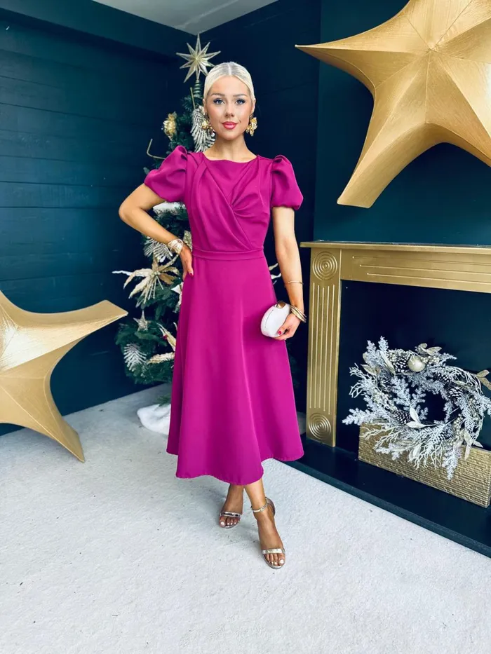 Women Evening Dress Canella Lane Diana Detailed Occasion Dress Berry