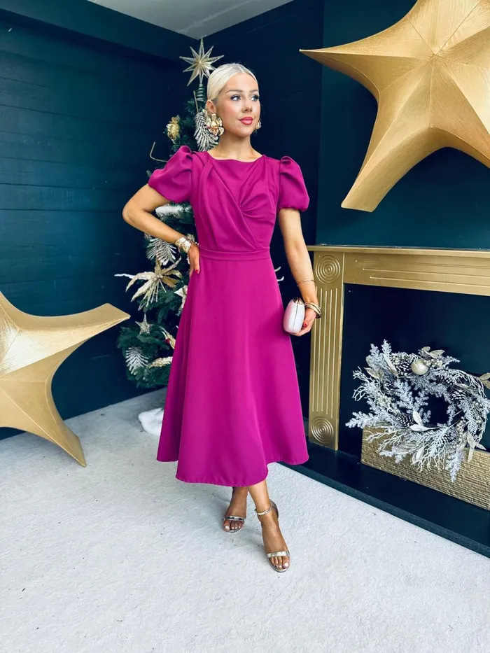 Women Evening Dress Canella Lane Diana Detailed Occasion Dress Berry