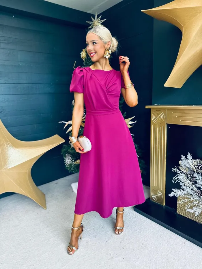 Women Evening Dress Canella Lane Diana Detailed Occasion Dress Berry