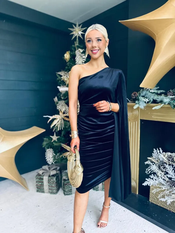 Women Evening Dress Canella Lane Elaine Ruched Velvet Occasion Dress Black