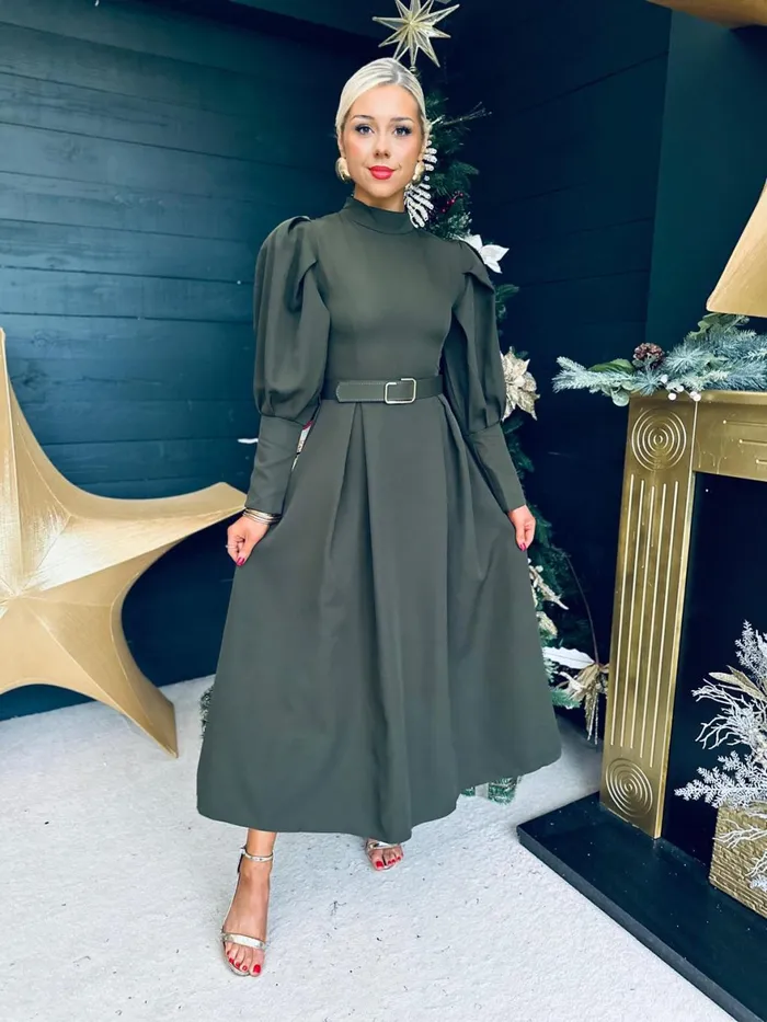 Women Evening Dress Canella Lane Faith Detailed Occasion Midi Dress Khaki