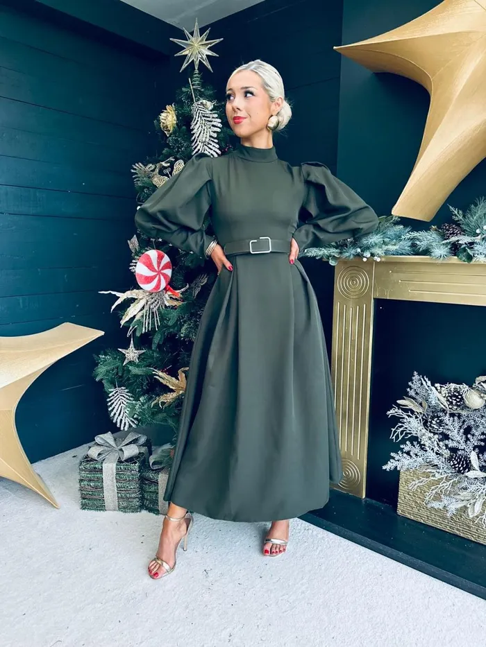 Women Evening Dress Canella Lane Faith Detailed Occasion Midi Dress Khaki