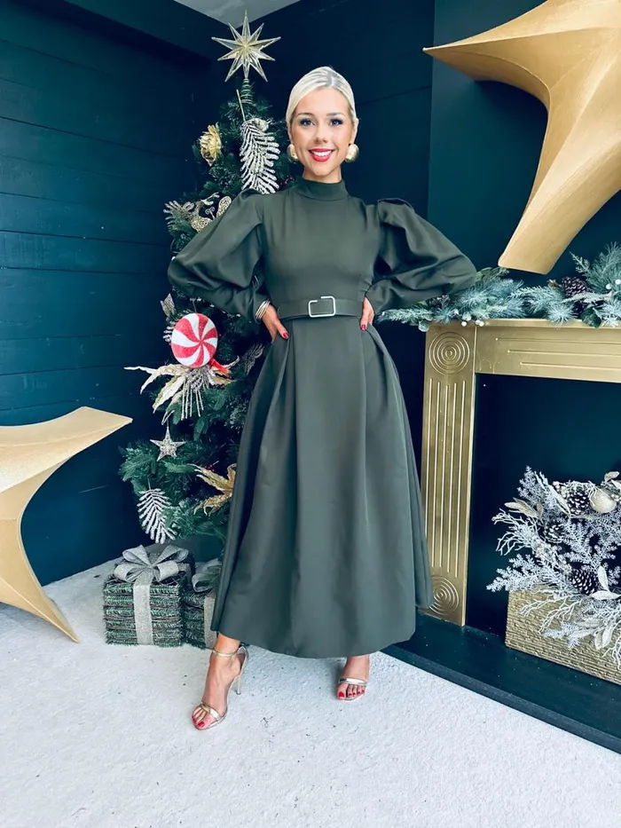 Women Evening Dress Canella Lane Faith Detailed Occasion Midi Dress Khaki