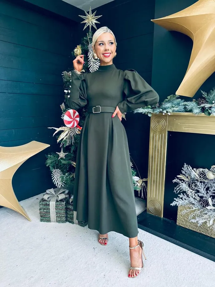 Women Evening Dress Canella Lane Faith Detailed Occasion Midi Dress Khaki