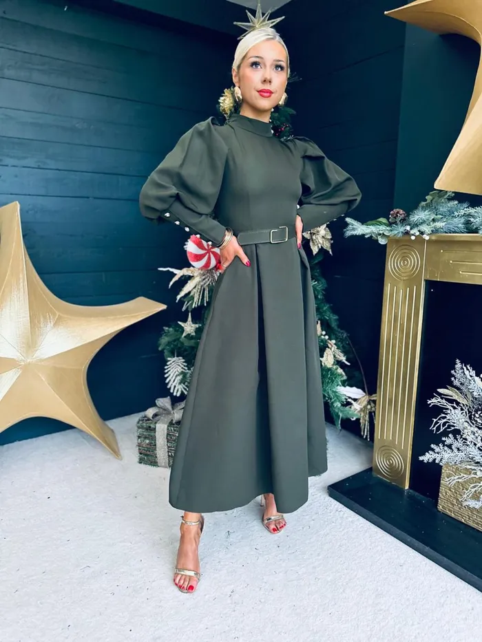 Women Evening Dress Canella Lane Faith Detailed Occasion Midi Dress Khaki