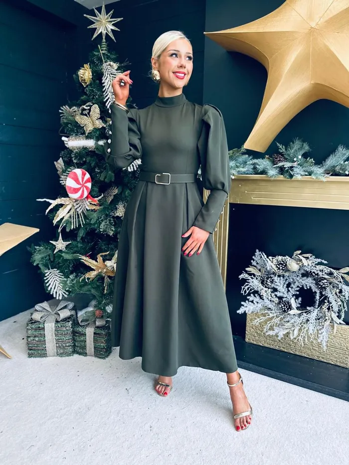 Women Evening Dress Canella Lane Faith Detailed Occasion Midi Dress Khaki