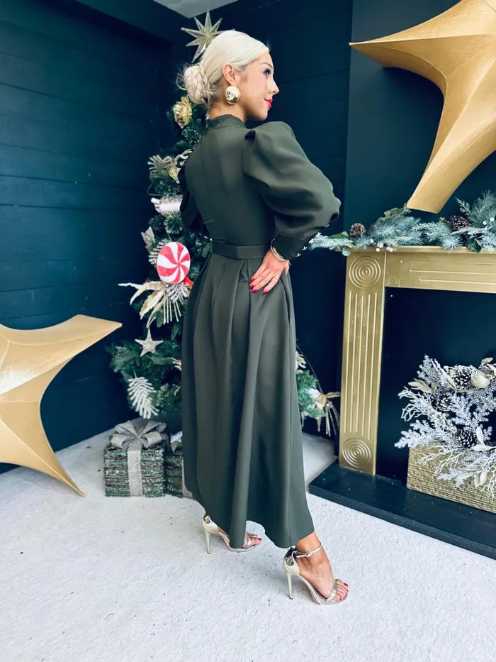 Women Evening Dress Canella Lane Faith Detailed Occasion Midi Dress Khaki