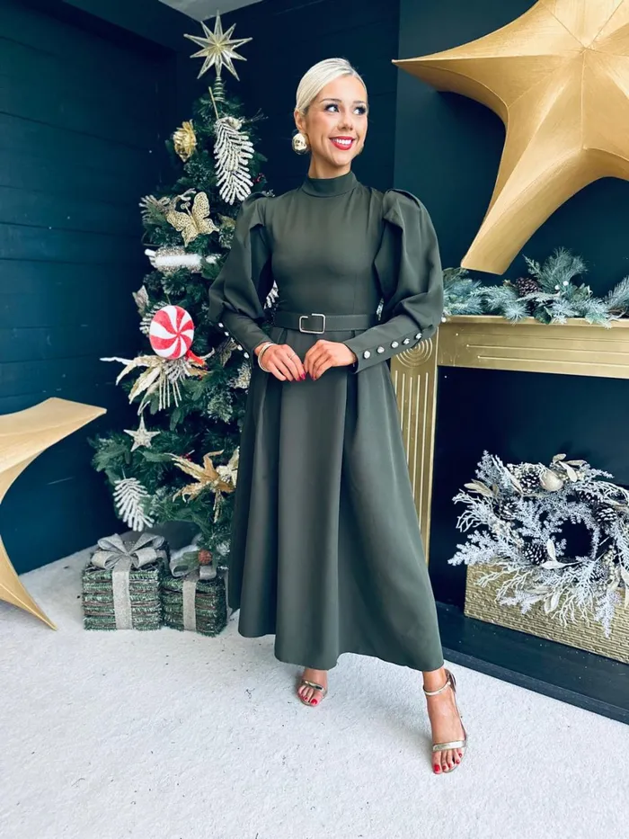 Women Evening Dress Canella Lane Faith Detailed Occasion Midi Dress Khaki