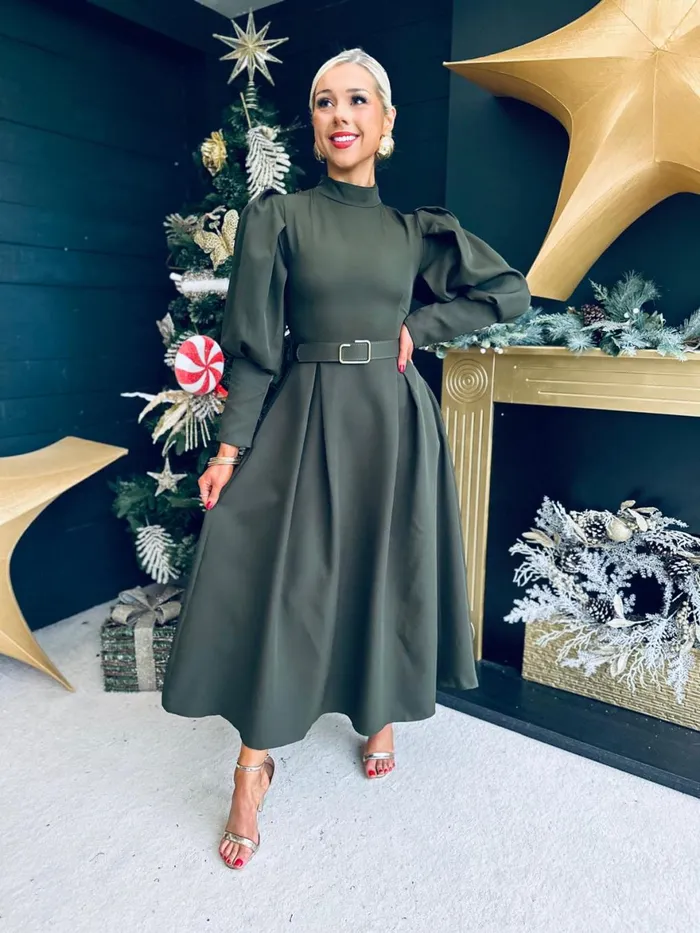 Women Evening Dress Canella Lane Faith Detailed Occasion Midi Dress Khaki