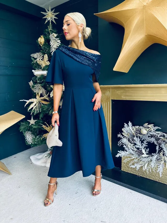 Women Evening Dress Canella Lane Juliet Detailed Occasion Dress Navy