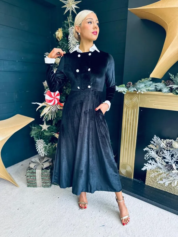 Women Evening Dress Canella Lane Nancy Detailed Velvet Dress Black