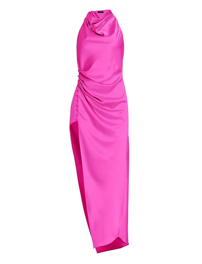 Women Evening Dresses and Gowns BCBG Keziah Draped Halter Gown Fuschia Pink