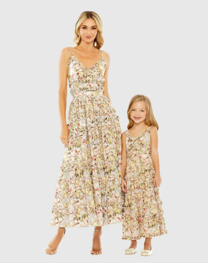 Women Floral Print Ruffle Tiered Midi Dress Ivory Multi Daytime Dresses Mac Duggal Women Floral Print Ruffle Tiered Midi Dress Ivory Multi Daytime Dresses Mac Duggal