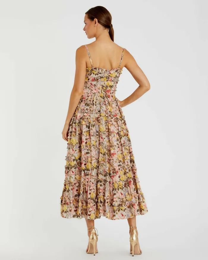 Women Floral Print Ruffle Tiered Midi Dress Ivory Multi Daytime Dresses Mac Duggal Women Floral Print Ruffle Tiered Midi Dress Ivory Multi Daytime Dresses Mac Duggal