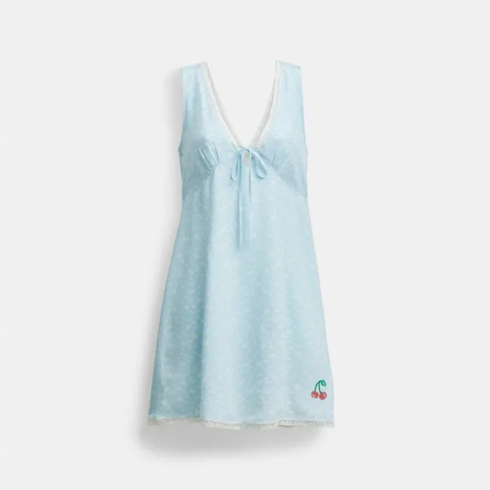 Women Floral Sleeveless Slip Dress Light Blue Multi Coach Dresses