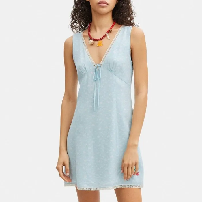 Women Floral Sleeveless Slip Dress Light Blue Multi Coach Dresses