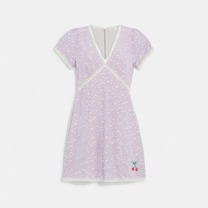 Women Floral V Neck Dress Light Purple Multi Coach Dresses