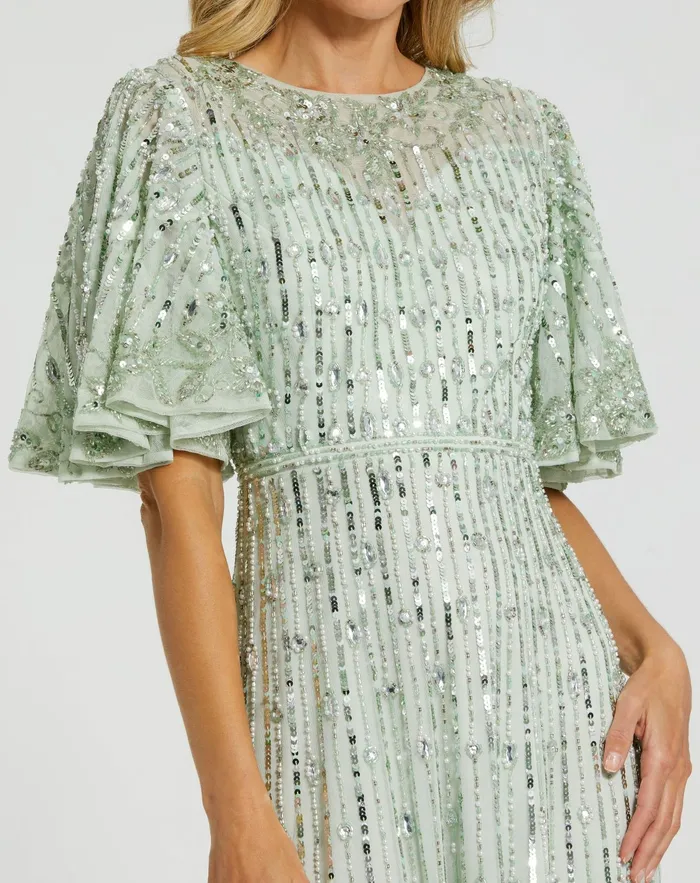 Women Flounce Sleeve Midi Dress Sage Cocktail Dresses Mac Duggal