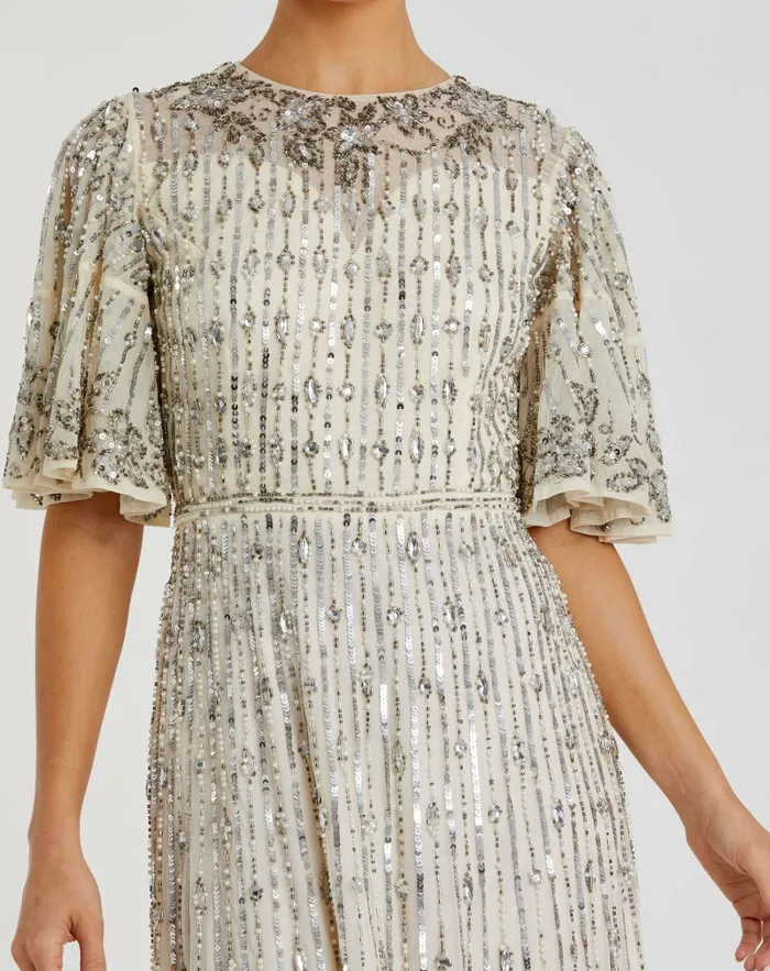 Women Flounce Sleeve Midi Dress Sage Cocktail Dresses Mac Duggal