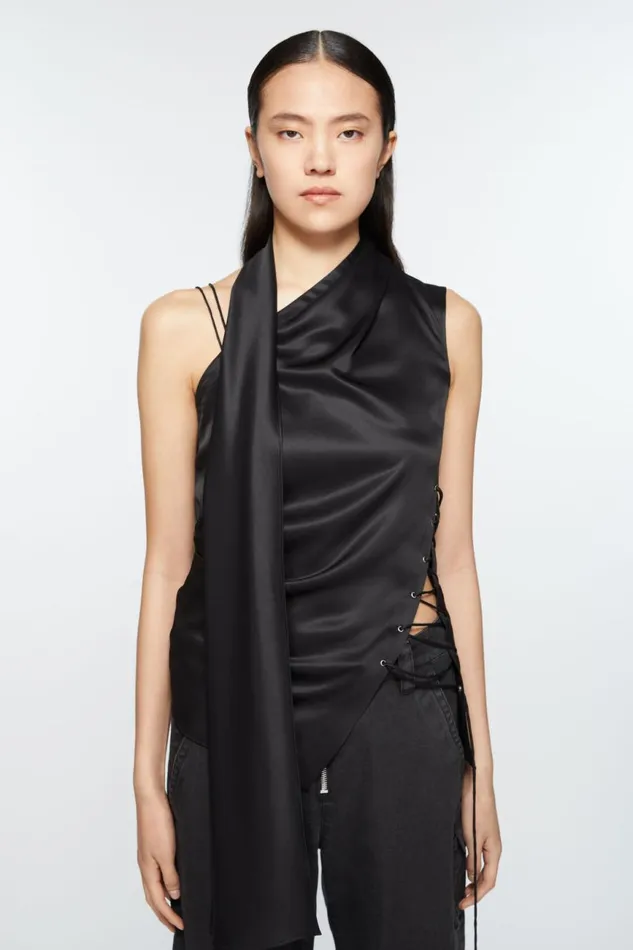 Women Fringe Wrap Blouse Black Acne Studios Shirts and Blouses