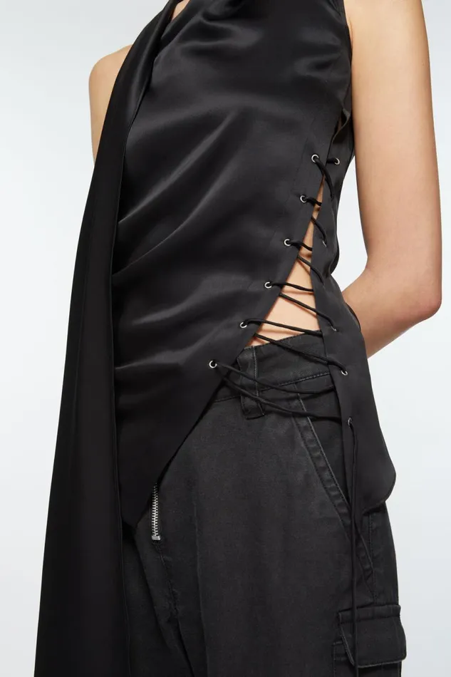 Women Fringe Wrap Blouse Black Acne Studios Shirts and Blouses