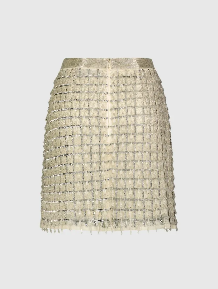 Women Hand Beaded Mini Skirt 8211 FINAL SALE Nude Skirts Mac Duggal