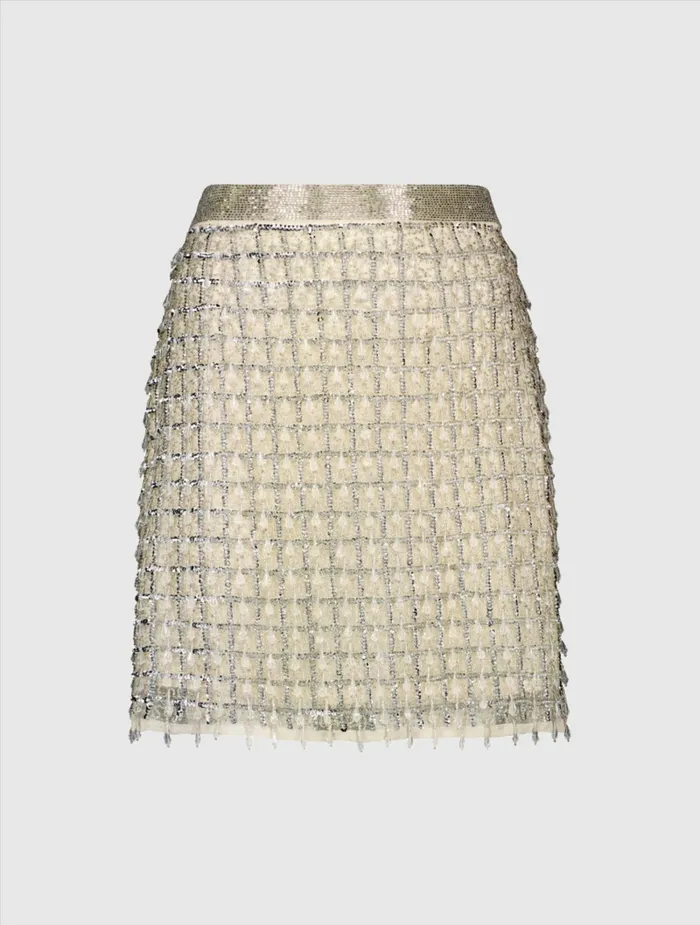 Women Hand Beaded Mini Skirt 8211 FINAL SALE Nude Skirts Mac Duggal