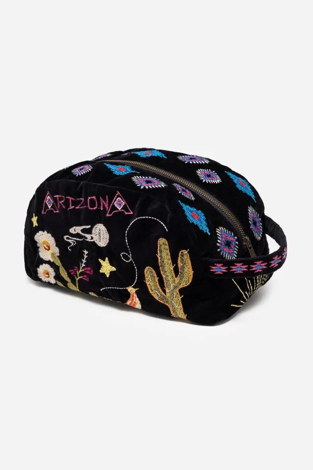 Women Handbags Johnny Was ARIZONA COTTON VELVET MAKEUP BAG Black