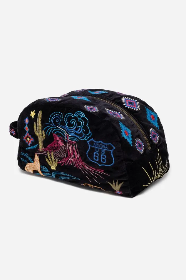 Women Handbags Johnny Was ARIZONA COTTON VELVET MAKEUP BAG Black Women Handbags Johnny Was ARIZONA COTTON VELVET MAKEUP BAG Black