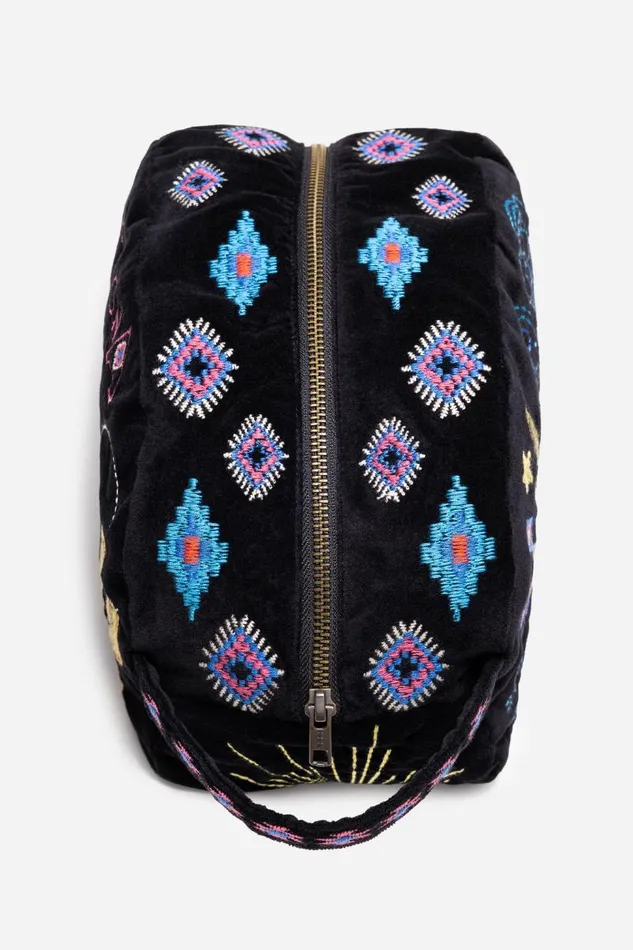 Women Handbags Johnny Was ARIZONA COTTON VELVET MAKEUP BAG Black Women Handbags Johnny Was ARIZONA COTTON VELVET MAKEUP BAG Black